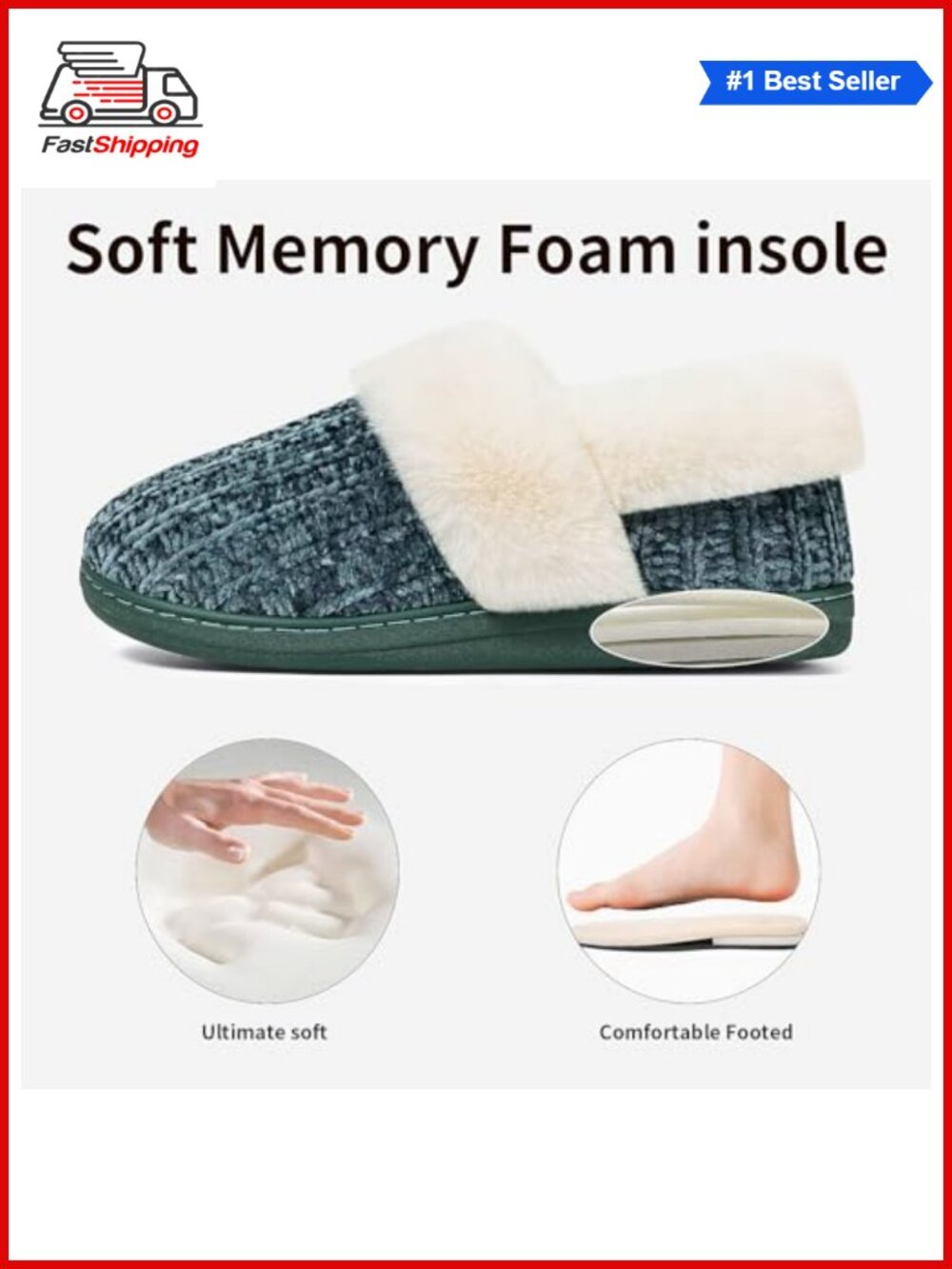 ✨Evshine Women's Closed Back Knit Fuzzy Memory Foam House Slippers - Picture 3 of 5
